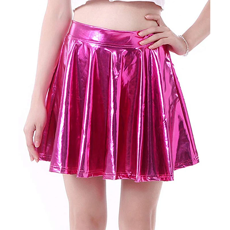 

Lady Womens Shiny Glossy Wet Look Latex Skater Flared Short Pleated Mini Skirts