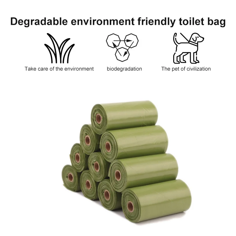 Bolsa de basura desechable de degradación de Bolsa para popó de perro, cartón para recoger bolsas de inodoro, bolsas de residuos de gato, al aire libre para limpieza, 15 Uds. Por rollo