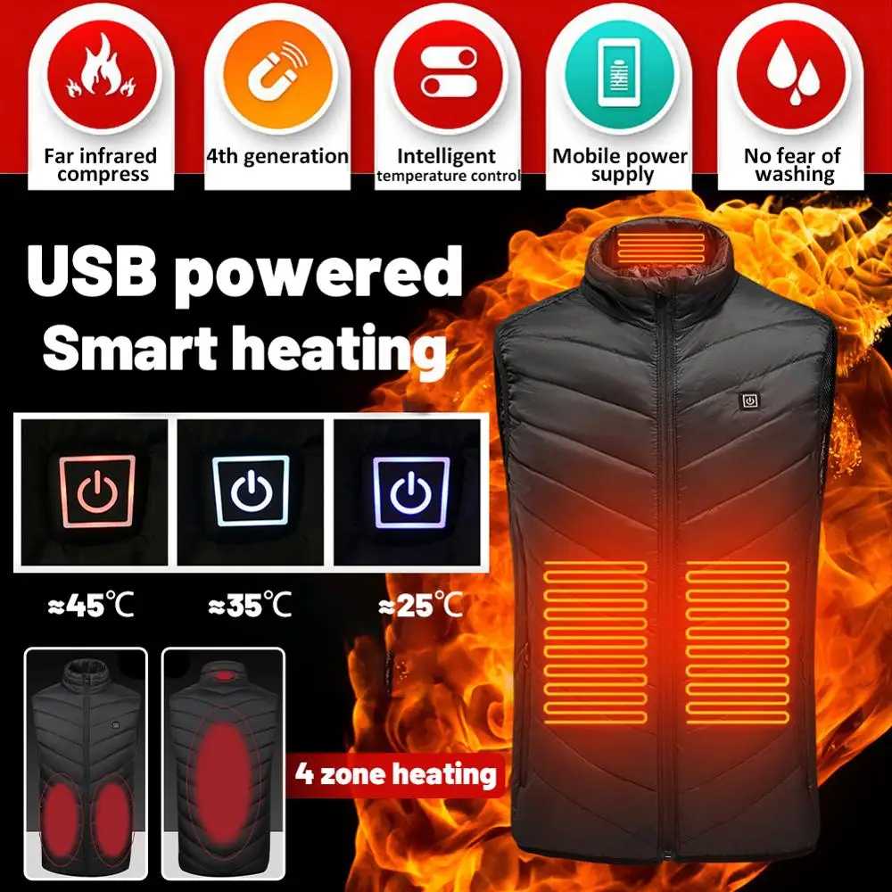 

4 Areas Heated Vest Jacket Tactical USB Men Winter Electrical Tactical Jacket Outdoor Fishing Hunting Waistcoat Hiking