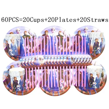 

30/60Pcs Princess Frozen 2 Party Supplies Set Party Paper Straws Plates Cups Frozen 2 Elsa Anna Birthday Party Decoration