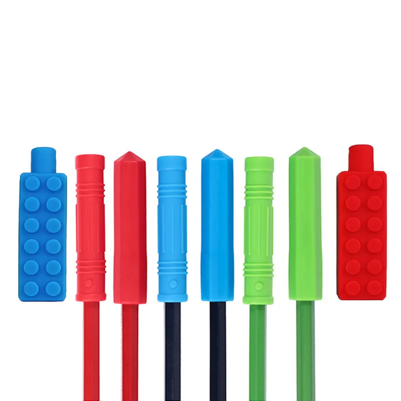 Teething toys 1PCS silicone brick pen topper chewable pencil toppers baby teethers kids sensory toy food grade silicone beads gifts