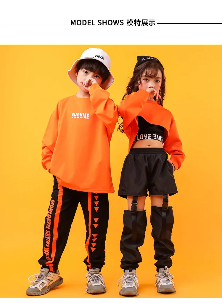 Kid Cropped Sweatshirt Shirt Jogger Pants Hip Hop Clothing Clothes Jazz Dance Costume for Girls Boys Ballroom Dancing Streetwear (7)