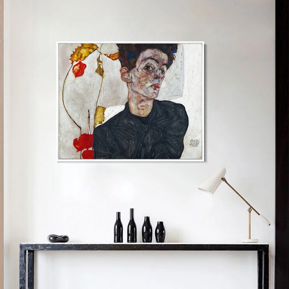 

Framed Canvas Self Portrait By Egon Schiele Oil Painting on Canvas Posters and Prints Wall Art Picture For Living Room Cuadros