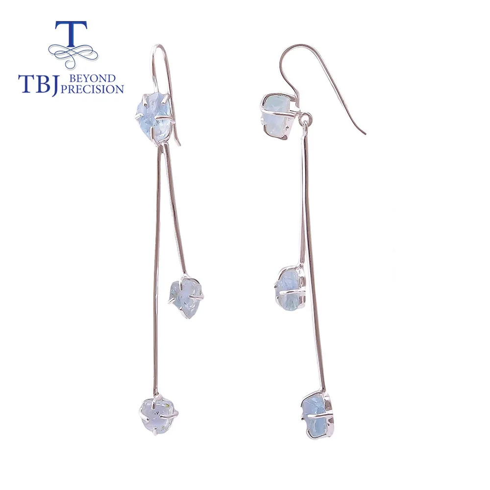 100% 11.5ct aqumarine необработанные драгоценные камни длинные серьги 925 пробы серебряные