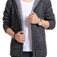 Мужской плюс размер толстый бархат Пушистый свитер пальто с капюшоном Мужские большеразмерные длинный рукав вязаный кардиган серый шерстяной свитер мужской 2xl