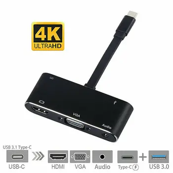 

Type C USB to USB-C 4K HDMI USB 3.0 Adapter Cable 5 in 1 Hub For Macbook Pro