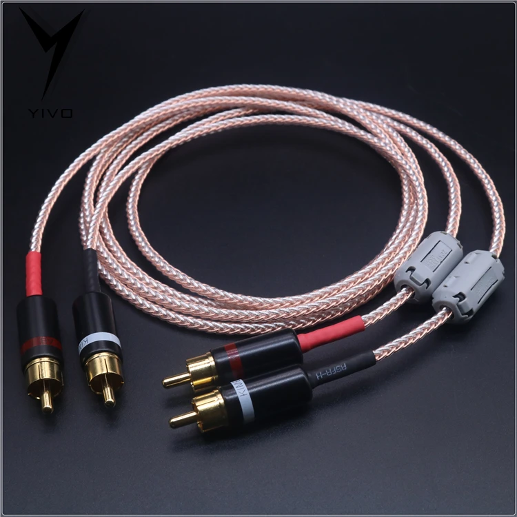 2pcs RCA to RCA Hi end HIFI OFC pure copper silver mixed Teflon Headphone Earphone Extension Audio Wire Cord Aux Cable Cables