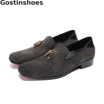 

Genuine Leather Shoes Loafers Men Metal Decoration Pointed Toe Casual Leather Shoes Set Foot Men Bean Lazy Shoes Leisure