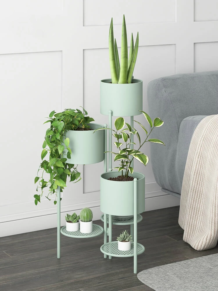 Nordic Living Room Wrought Iron Flower Stand Floor-standing Foldable Green Rack Three-layer Integrated Plant Metal Shelf | Мебель