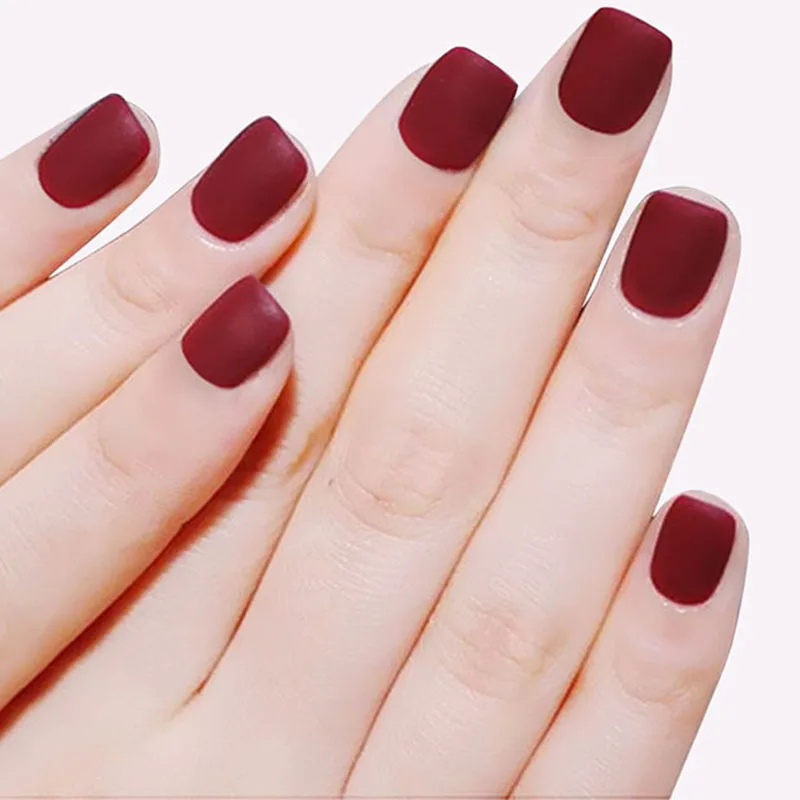 Nusx 24pcs Frosted Finished False Nails Brown Short Square Head Matte Fake Pure Color Classic Elegant Press on | Красота и здоровье