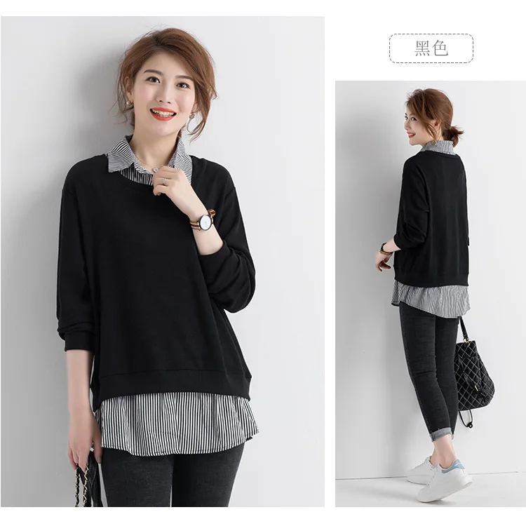 Blusas новые модные женские блузки Свободные Поддельные Две части трикотажные рубашки женские топы, повседневные блузки размера плюс L-5XL