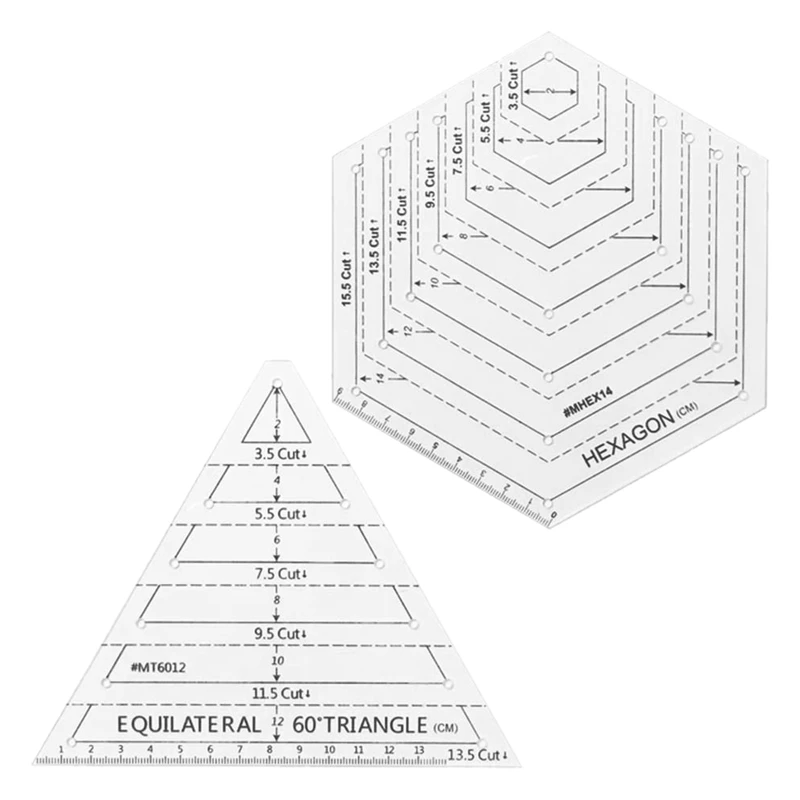 

2-Piece Sewing Ruler, Sewing Template Set Triple-cornered and Hexagon Sewing Accessories Patchwork Ruler DIY Tool