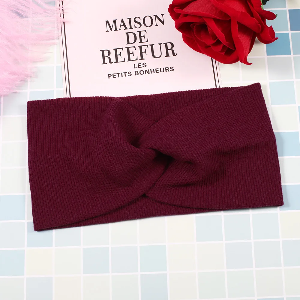 dark red 1 шт., модная спортивная повязка на голову, новая чалма, одноцветные повязки на голову для девушек, для макияжа, эластичная лента для волос, скрученные завязанные аксессуары для волос - Цвет: dark red