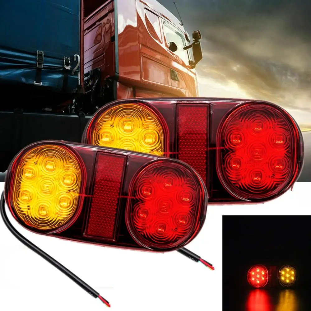 2x 10 LED 6" Red Oval Car Truck Trailer RV Brake Stop Turn Signal Tail Light 12V