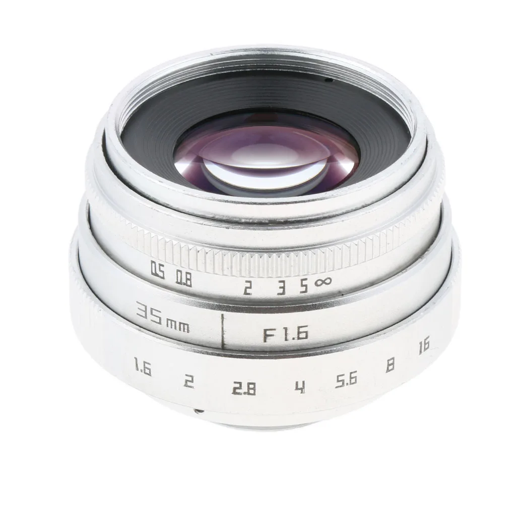Metal 35mm F1.6 CCTV Lens for APS-C N1 Fuji FX NEX Micro 4/3 C Mount Camera - Silver