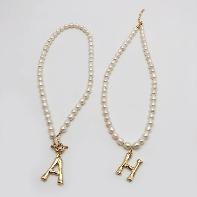 Real Pearl Necklace Choker Alphabet A Z 