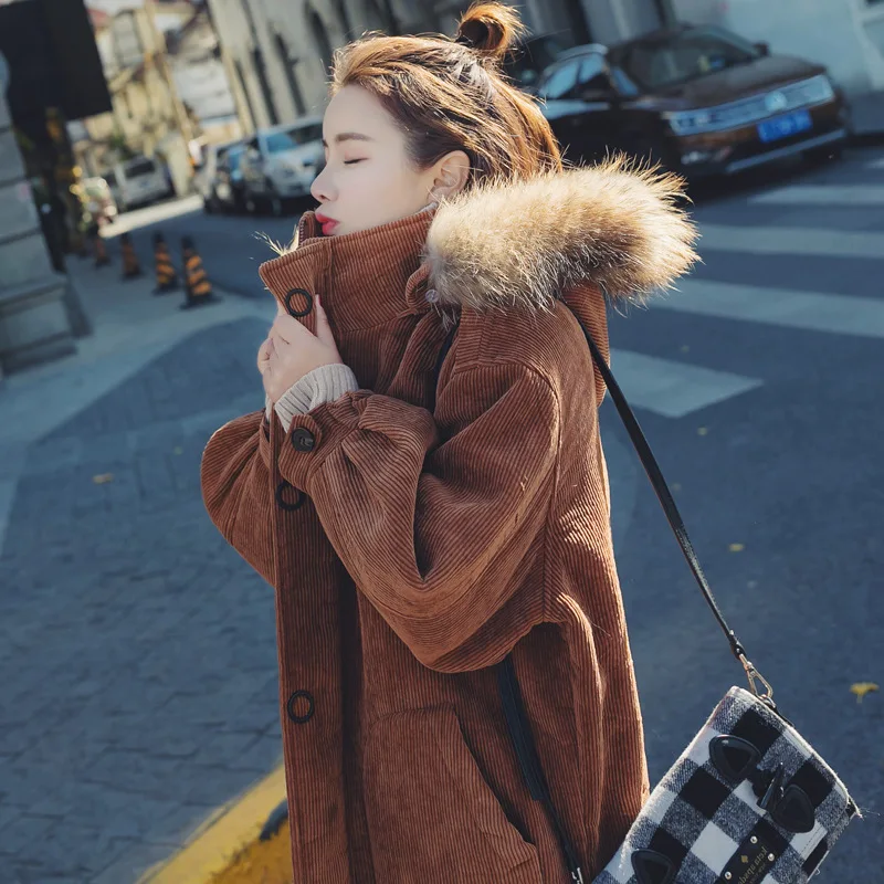 

Photo Shoot 2019 Winter New Style Cotton Coat Women's Mid-length Korean-style Loose Thick Cotton-padded Clothes Lambs Wool Cordu