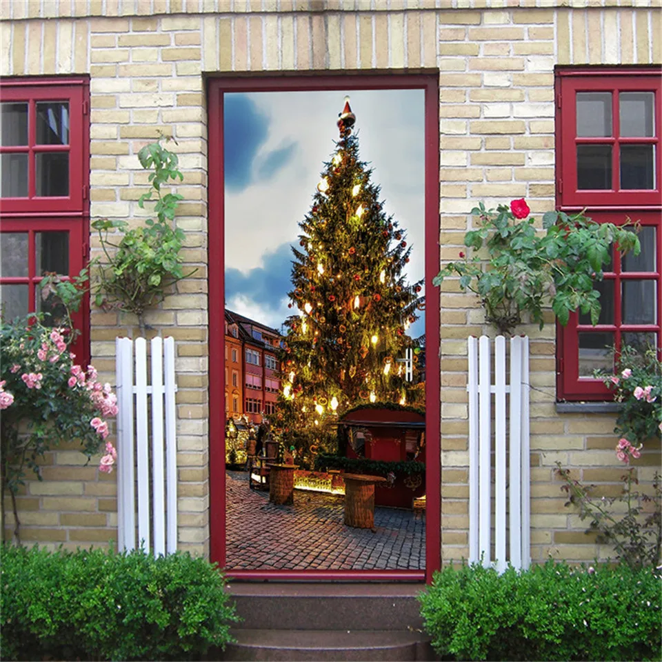 Наклейки на двери рождественские раздвижные стеклянные двери наклейки домашний Декор Санта Клаус детская комната клейкие водонепроницаемые обои плакаты - Цвет: MT128