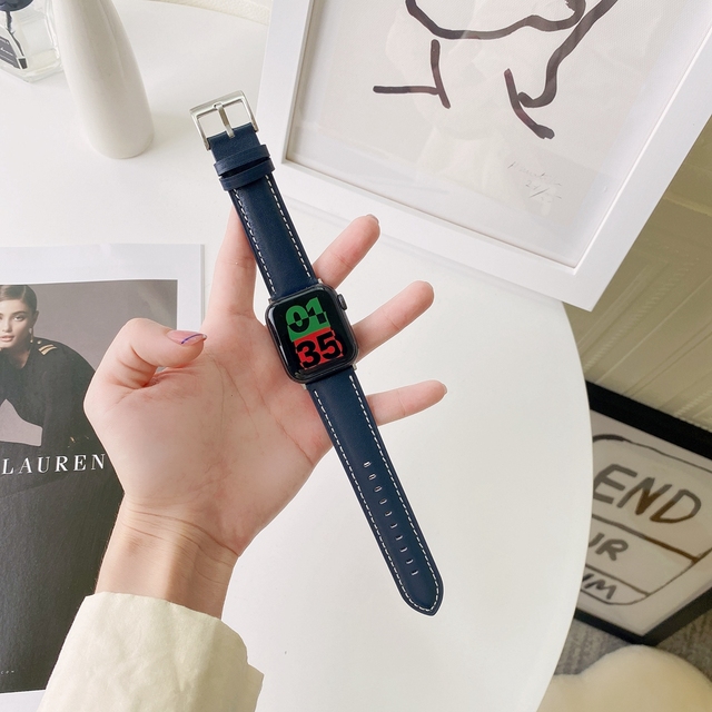 Genuine Leather Strap for Apple Watch Band 38mm 42mm 40mm 44mm SE7 6 5 Smooth Loop for Iwatch 4 3 2 1 41mm 45mm Bracelet