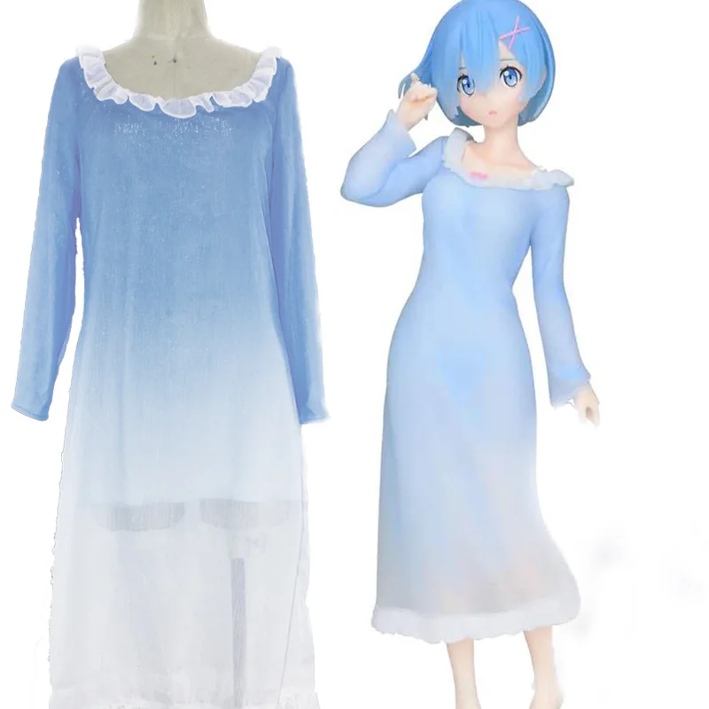 

Re Life in a different world from zero Rem Ram Cosplay Dress Sleepwear Nightgown Long Sleeve Halloween Costume
