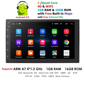 

Ossuret 2 Din Android 9.0 Car Radio Auto Universal GPS Navigation 1024*600 Bluetooth WIFI DAB OBD DVR EQ TPMS MIC Steeing wheel