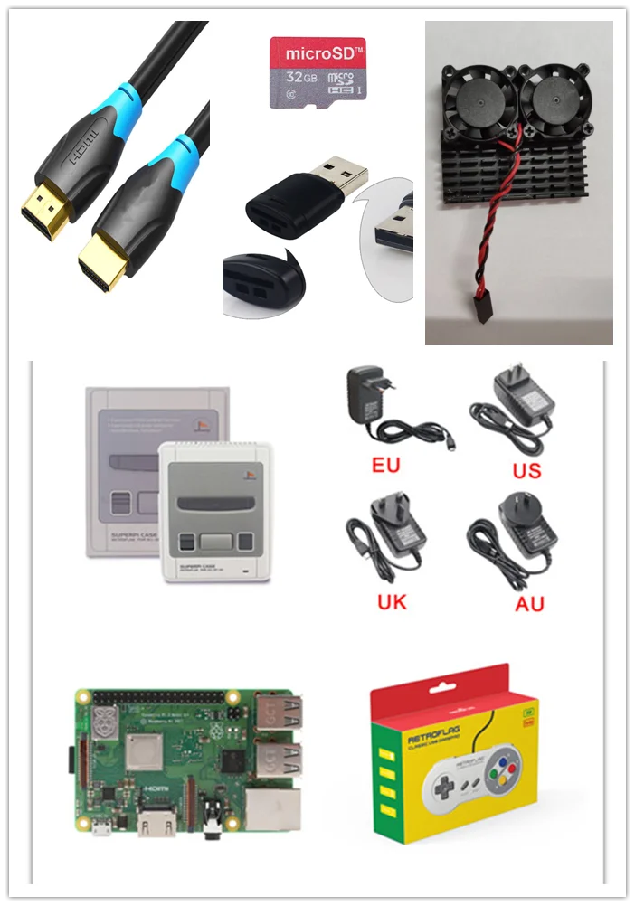 Kit 2 Официальный Retroflag SUPERPi чехол J набор с Raspberry Pi 3 Model B+ 3B+ двойной вентилятор радиатора адаптер питания геймпад уже собран - Цвет: Kit 2