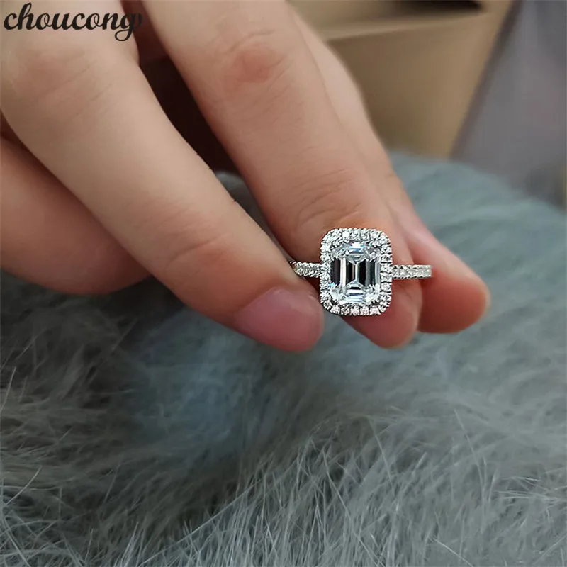 Кольцо обещание choucong из стерлингового серебра 925 пробы Emeald cut 2ct AAAAA цирконий cz
