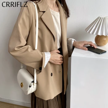 

2020 New Spring Blzaer Women Casual Double Breasted Solid Suit Coat CRRIFLZ