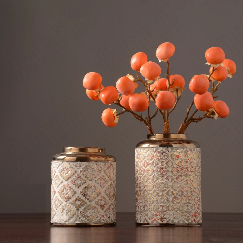 

Керамическая ваза с рельефным креативным дизайном, европейские неоклассические резные золотые вазы с кленовыми листьями, украшения для гостиной