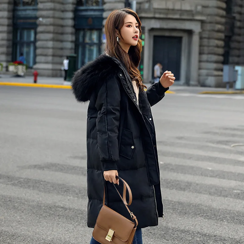 

Winter Jacket Women Coat Large Real Raccoon Fur Collar Jacket 2019 Thick Warm Parka White Duck Down Jacket Female Outerwear