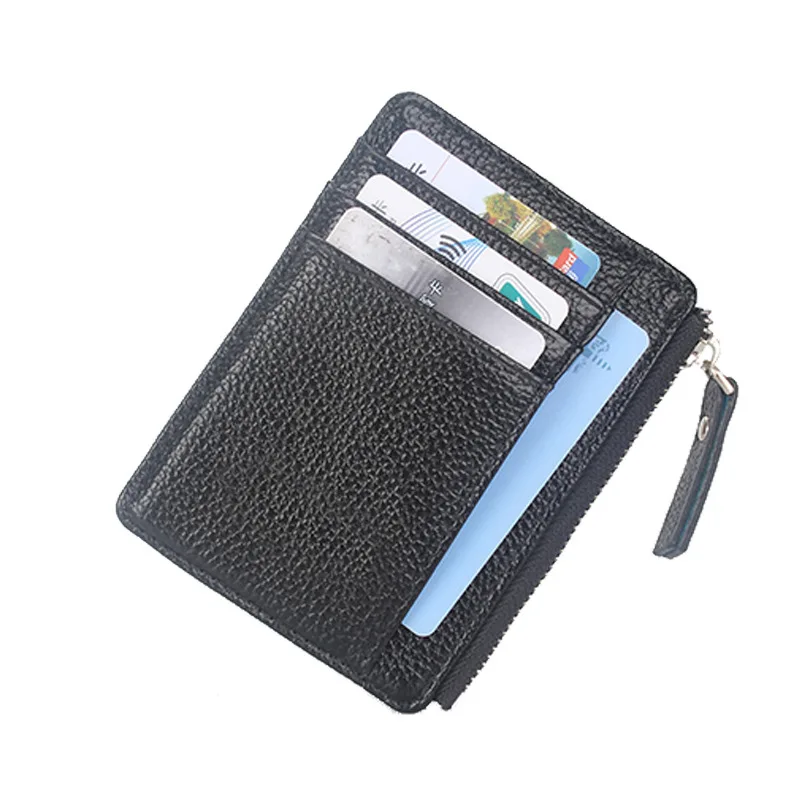 

New Style Genuine Leather Zipper Change Wallet Unisex Western Style Solid Color Multi Card Bit Card Clamp Certificate Card Sleev