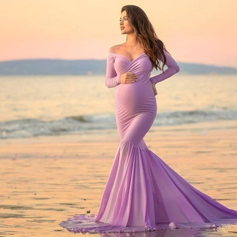 

Fishtail Evening Dress Maternity Photography Props Pregnancy Dress Photography Maternity Dresses For Photo Shoot Maxi Vestidos