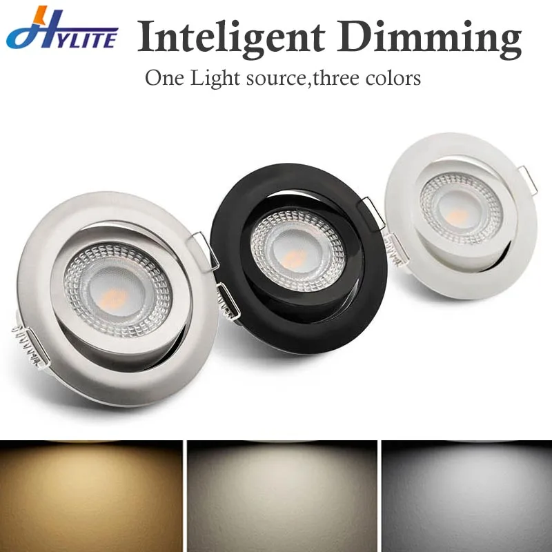 

CCT Dimmable LED Downlight AC85V-265V 5W Recessed Spot Light Home Indoor Bedroom Ceiling Round Golden Lamp Cold Warm White
