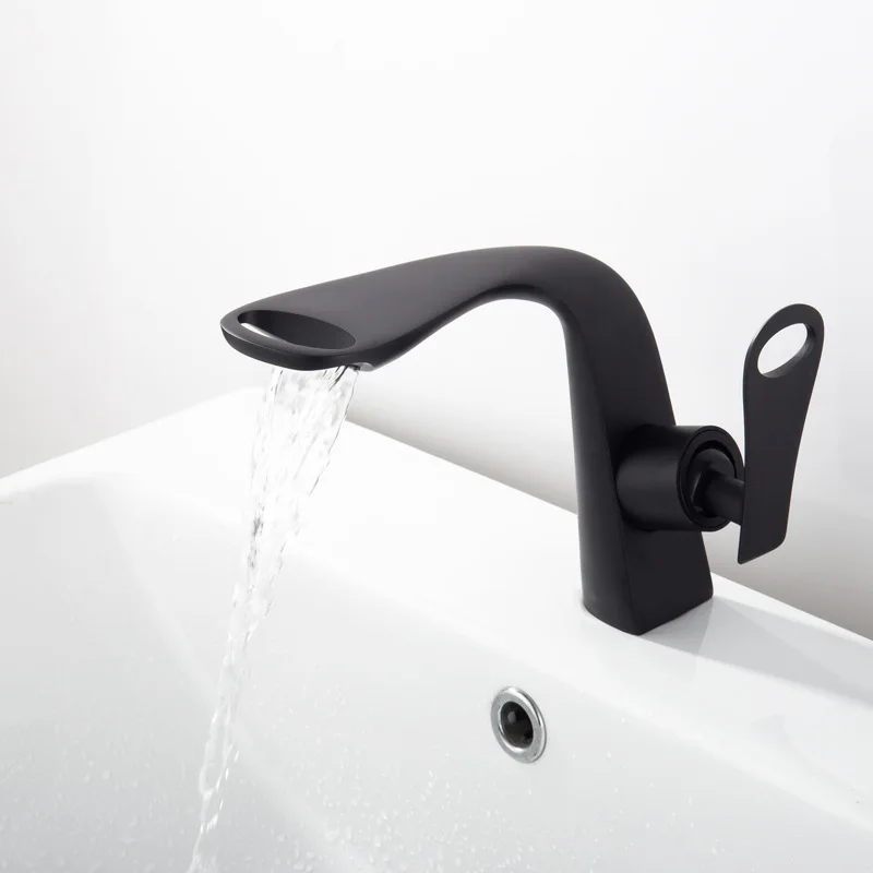 

Basin Faucet Cold and Hot Waterfall Contemporary Black/Chrome Brass Bathroom basin sink Mixer Deck Mounted waterfall Tap