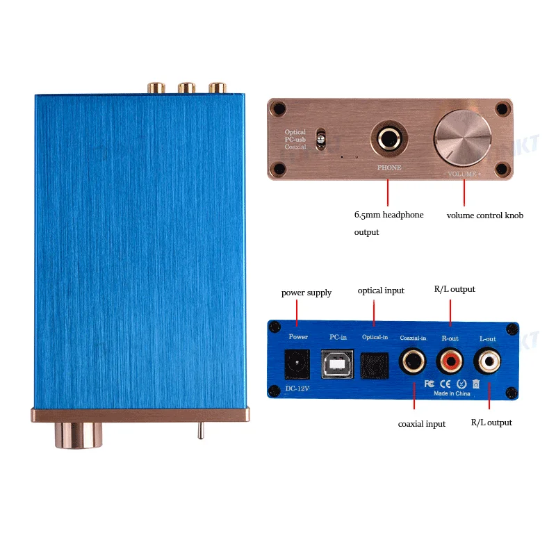 Digital to Analog Audio Converter PC USB Coaxial Toslink to analog L R audio and 6 35mm headphone Support 300 ohm Headphone