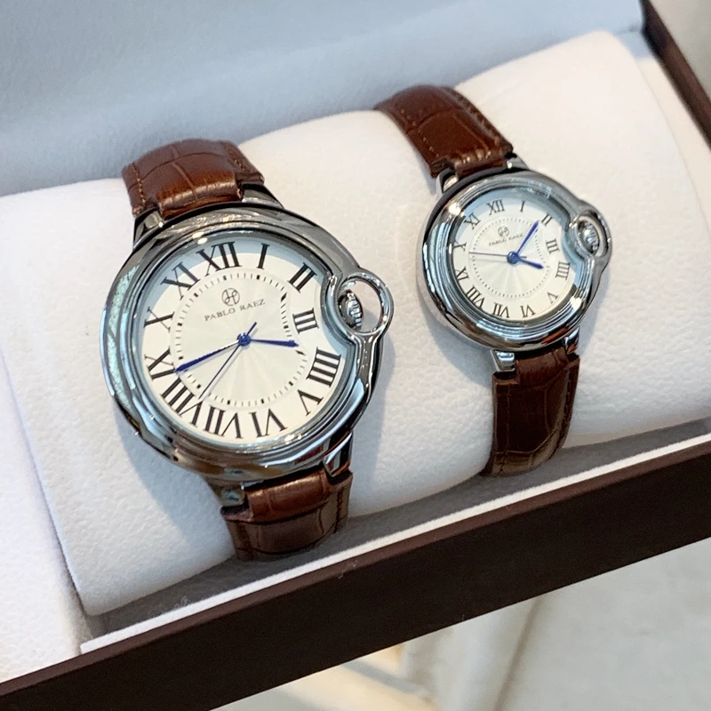 PABLO RAEZ классический дизайн для отдыха мужские и женские часы роскошные кожаные синие кварцевые часы для влюбленных наручные часы Топ relogies Мода baloon