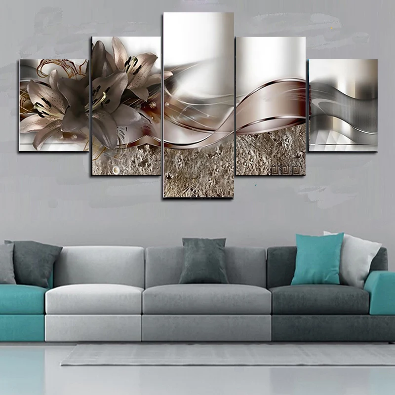 

Unframed 5 Panel Nordic Gorgeous Flower Decorative Prints Pictures Wall Art Home Decor Posters Canvas Paintings for Living Room