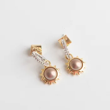 

American Gray Pearl sun flower earrings pearl earrings