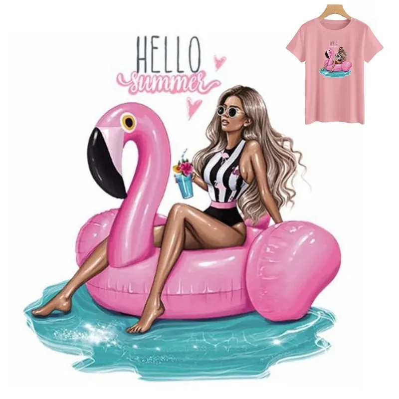 

Summer Swim Lady Girl Iron On Patches DIY Accessory Heat Transfer Washable Stickers For Clothes Bag Print Hoodies Jeans