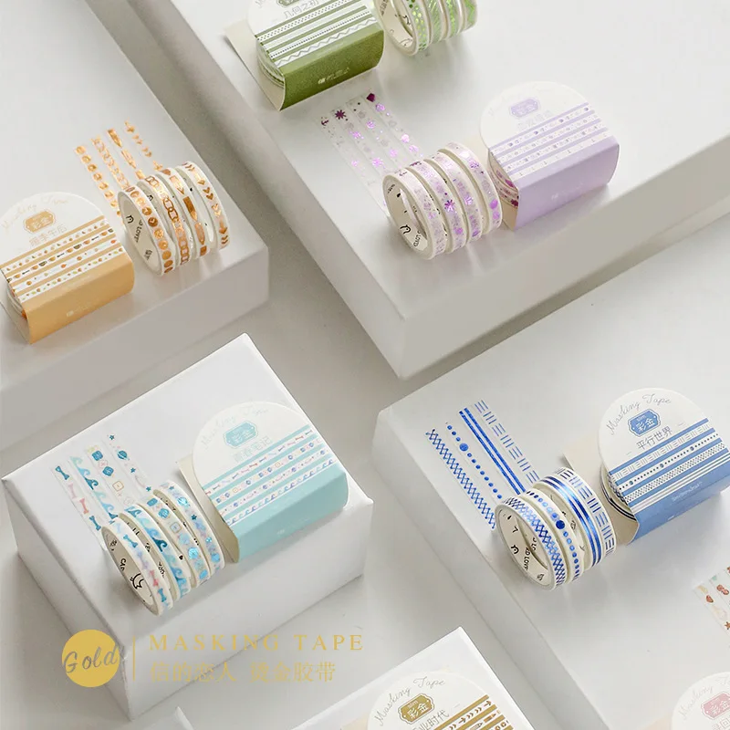 Fortune канцелярские тонкой лента Washi Молодежные Примечания можно крепить любые приспособления: PDA Альбом DIY Цвет наклейки из золотистой фольги 4-рулонная упаковка
