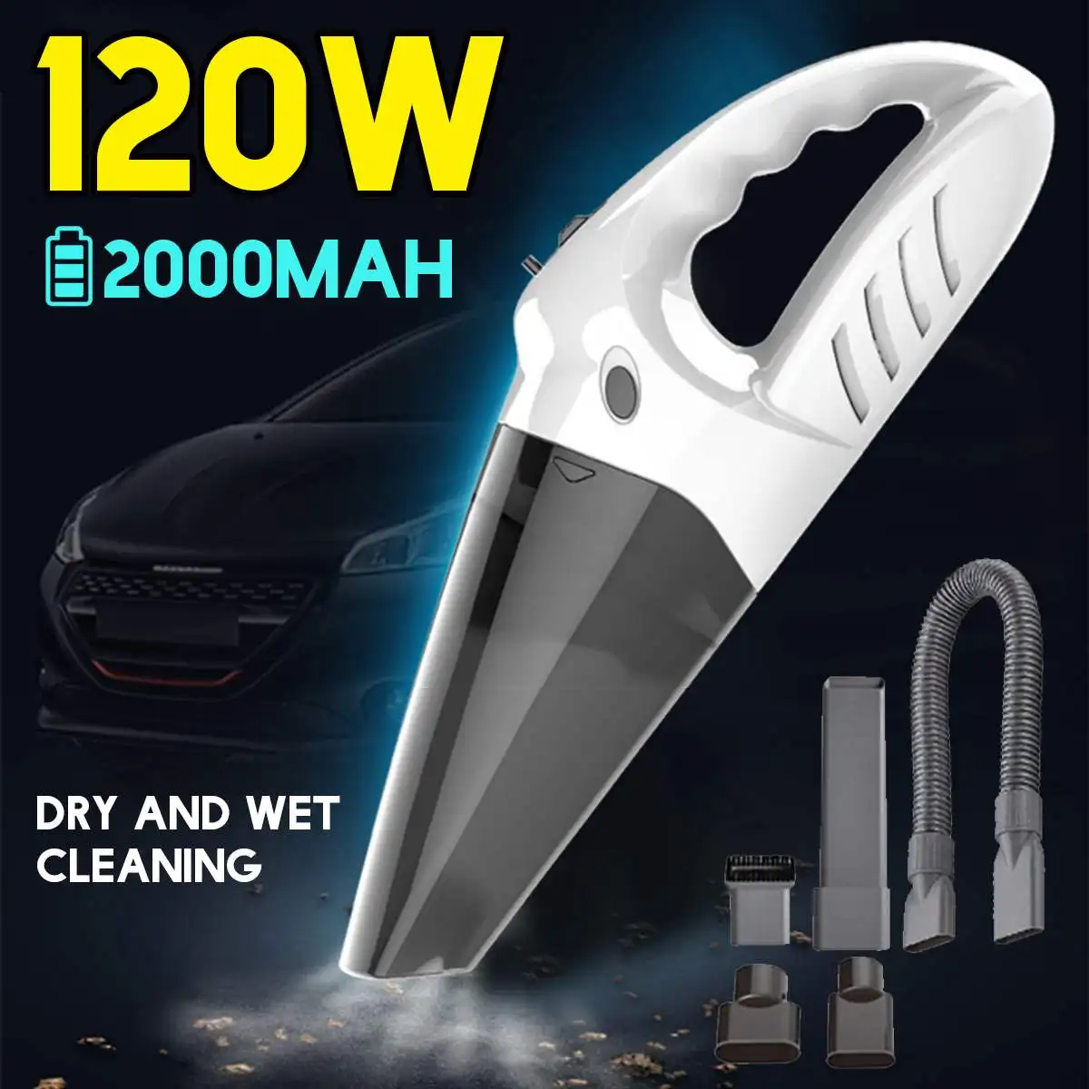 120W Wireless USB Car Vacuum Cleaner Strong Suction Cyclonic Wet/Dry