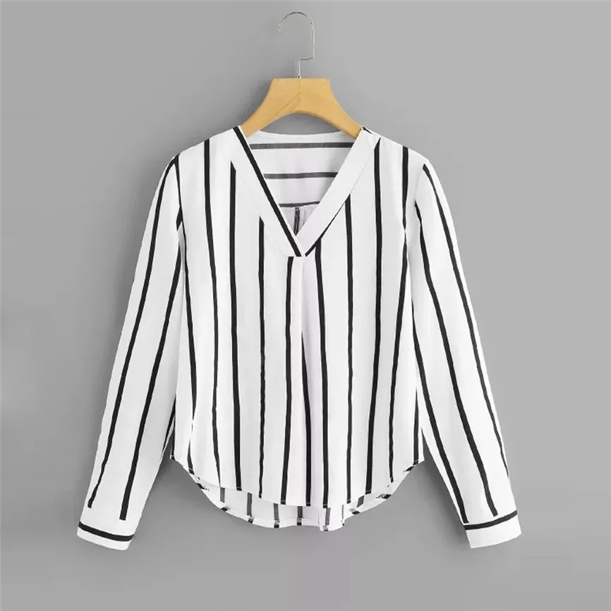 

Women's shirts With Stripes Casual Spring Autumn Long Sleeve Shirt Women V Neck Irregular Stripe Blouse Women's Shirt