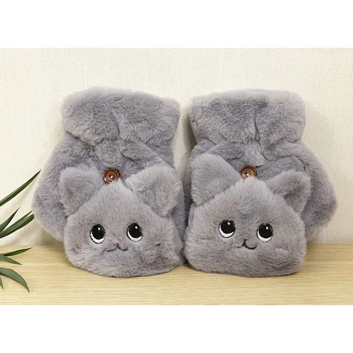 Winter Warm Plush Rabbit Catoon Cat Fur Knit Mittens Women Flip Half finger Gloves Thick Cute Cat Touchscreen Gloves 1Pair