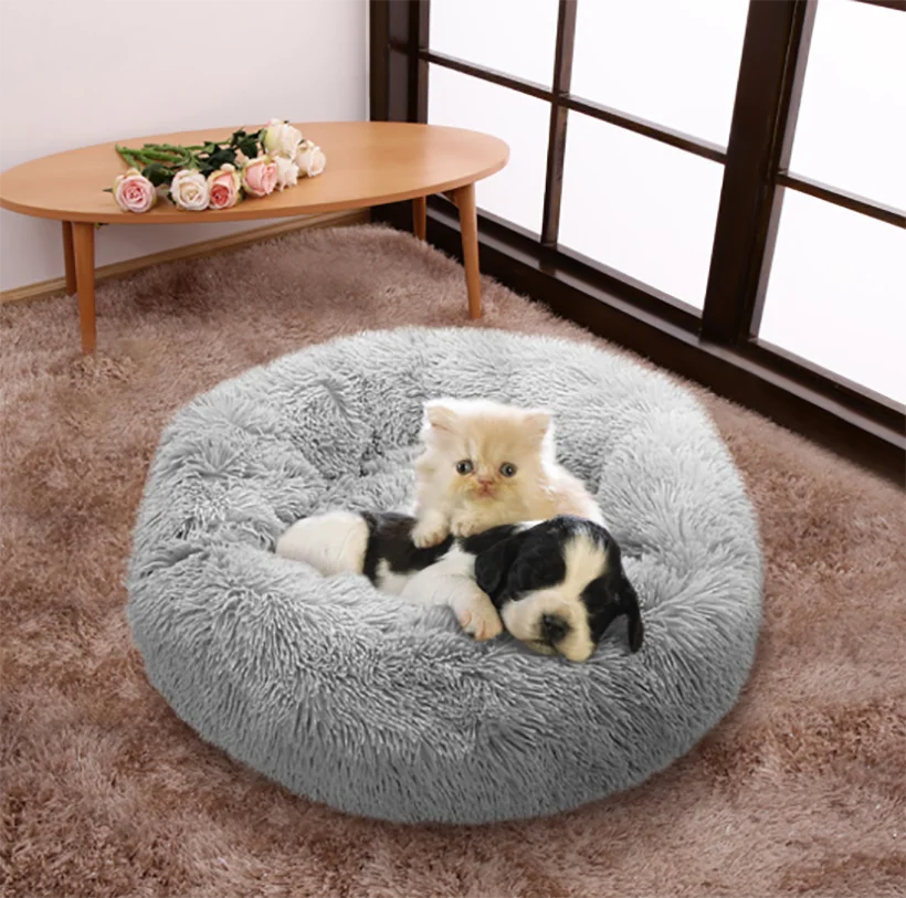 

Super Soft Pet Bed Kennel Dog Round Cat Winter Warm Sleeping Bag Long Plush Puppy Cushion Mat Portable Cat Supplies 40/50/60cm