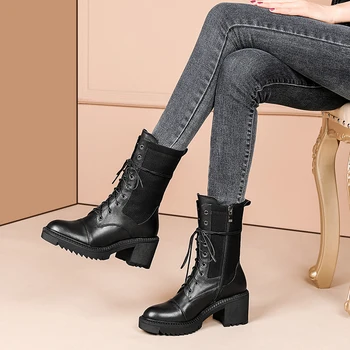 

Fashion Women Casual Basic Boots Genuine Leather Autumn Winter Warm Shoes Top Quality Round Toe Retro Shoes Weman