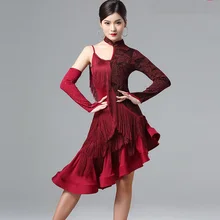 Дизайн, платье для латинских танцев, сценическое, сексуальное, с одним рукавом, с кисточками, рыбья кость, юбка, Профессиональные бальные платья для самбы, DL4951