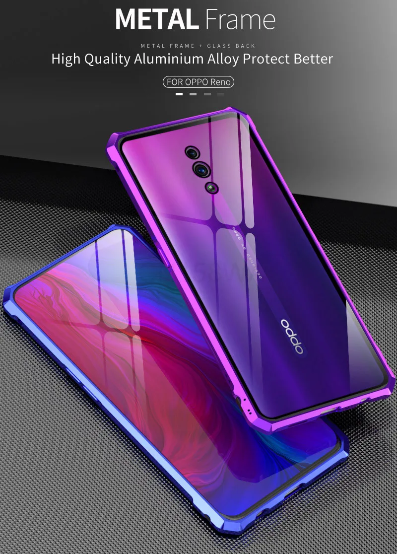 Роскошный Магнитный бампер, чехол для OPPO Reno 10X Zoom Phone Frame Металлический противоударный Броня прозрачная стеклянная задняя крышка Reno 10X Zoom Case