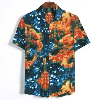 

2020 Men Beach Shirts Summer Fashion Casual Cool Stand Collar Print Shirt Male Short Sleeve Hawaiian Shirt Top camisas masculina