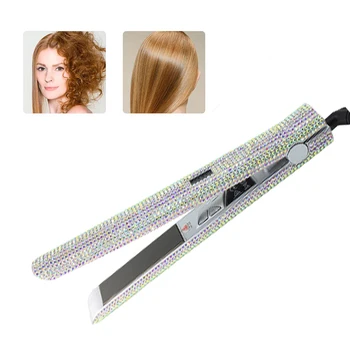 

US Plug Crystal Hair Flat Iron Titanium Plate Diamond Hair Straightener Hair Styling Hot Tools LCD HairdressingFlat Iron 470F Ti