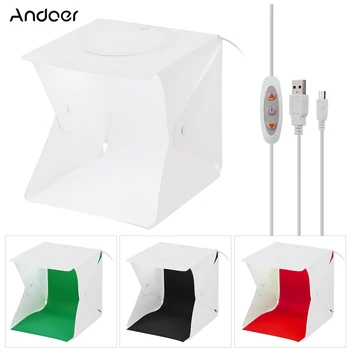 

Andoer 22*23*24cm Foldable Studio Light Box LED Photo Photography Shooting Tent Softbox 5500K +White Black Green Red Backdrops